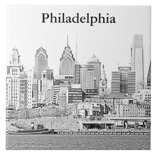 Philadelphia Skyline Sketch Tile Tegeltje (Voorkant)