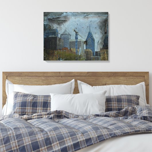 Philadelphia Skyline vanaf de rivierwandeling Canvas Afdruk (Insitu (Slaapkamer))