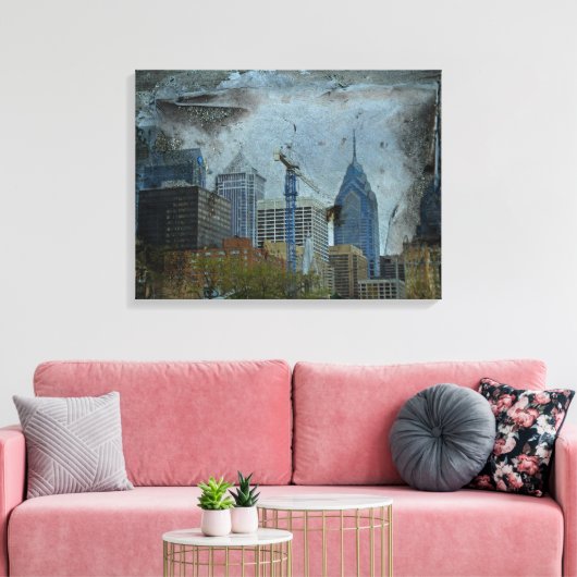 Philadelphia Skyline vanaf de rivierwandeling Canvas Afdruk (Insitu (Woonkamer))