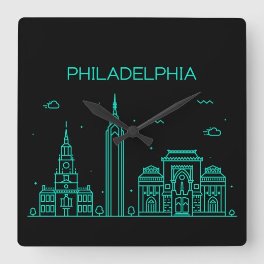 Philadelphia skyline vierkante klok (Voorkant)