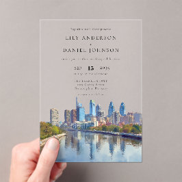 Philadelphia Skyline Watercolor Elegant Wedding Acryl Uitnodigingen