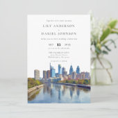 Philadelphia Skyline Watercolor Elegant Wedding Kaart (Staand voorkant)