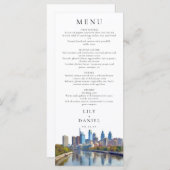 Philadelphia Skyline Watercolor Elegant Wedding Menu (Voorkant / Achterkant)