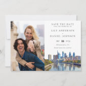 Philadelphia Skyline Watercolor Photo Wedding Save The Date (Voorkant)