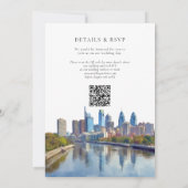 Philadelphia Skyline Watercolor QR Code Wedding Kaart (Achterkant)