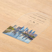 Philadelphia Skyline Watercolor Wedding Arch Acryl Uitnodigingen (Laagn)
