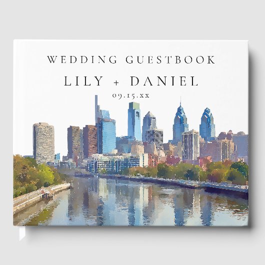 Philadelphia Skyline Watercolor Wedding Gastenboek (Voorkant)