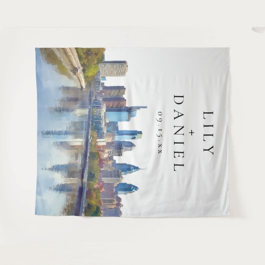 Philadelphia Skyline Wedding Photo Backdrop Wandkleed (Voorkant (horizontaal))