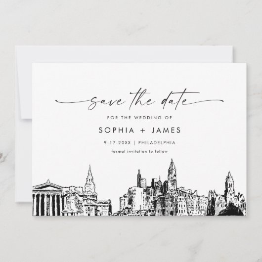 Philadelphia Skyline Wedding Save the Date Kaart (Voorkant)