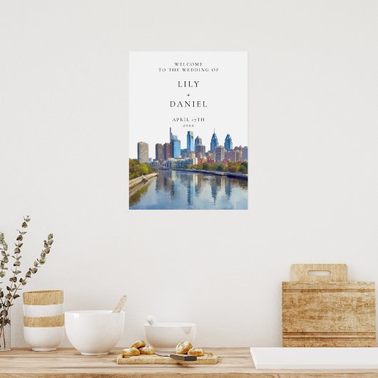Philadelphia Skyline Wedding Welcome Sign Poster (Keuken)