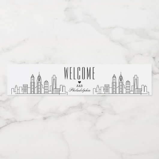 Philadelphia Skyline | Welkomstbericht Waterfles Etiket (Enkel label)