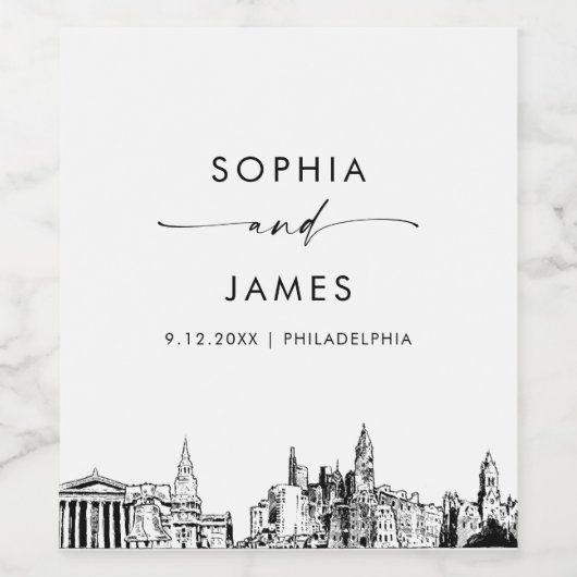 Philadelphia Skyline Wijn Etiket (Enkel label)