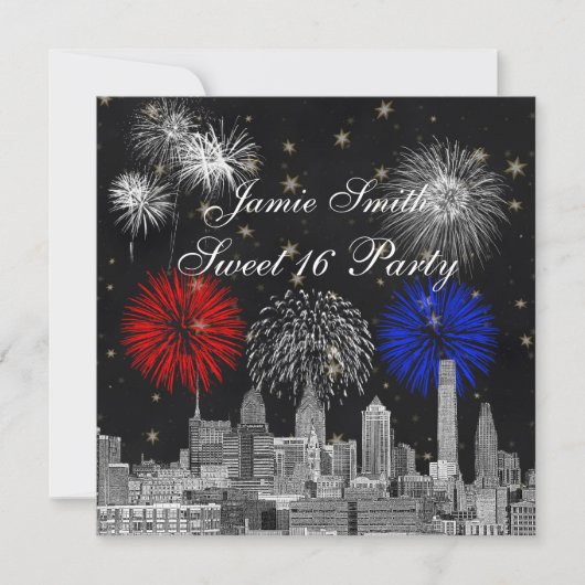 Philadelphia Skyline Zwart Goud Star Sweet 16 FW Kaart (Voorkant)