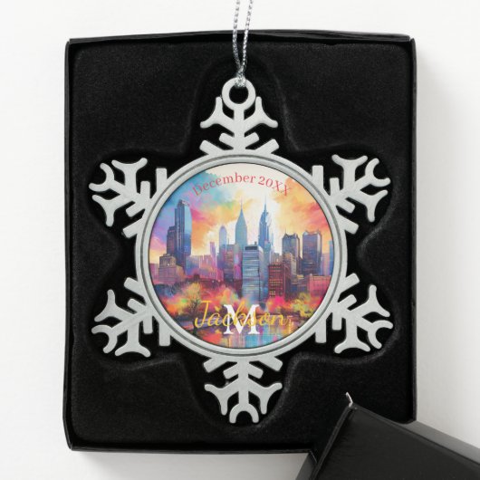 Philadelphia Snowflake Pewter Kerstversiering Tin Sneeuwvlok Ornament (Kistje)
