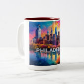 Philadelphia, stad van de broederliefde tweekleurige koffiemok (Voorkant links)