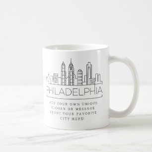 Philadelphia Stylized Skyline   Aangepaste slogan Koffiemok