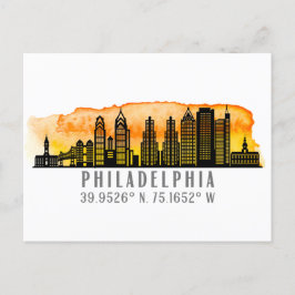 Philadelphia Sunset Skyline Map Coordinates Briefkaart