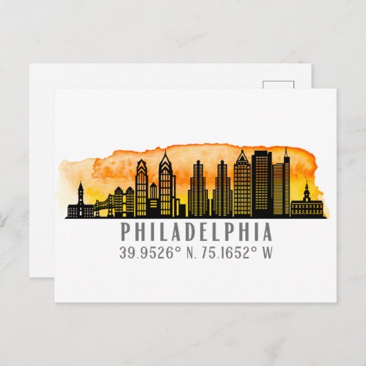 Philadelphia Sunset Skyline Map Coordinates Briefkaart (Voorkant / Achterkant)