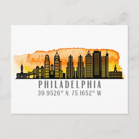 Philadelphia Sunset Skyline Map Coordinates Briefkaart (Voorkant)