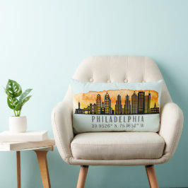 Philadelphia Sunset Skyline Map Coordinates Kussen