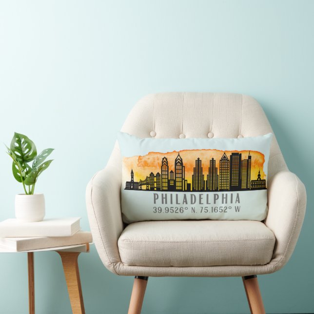 Philadelphia Sunset Skyline Map Coordinates Kussen (Stoel)