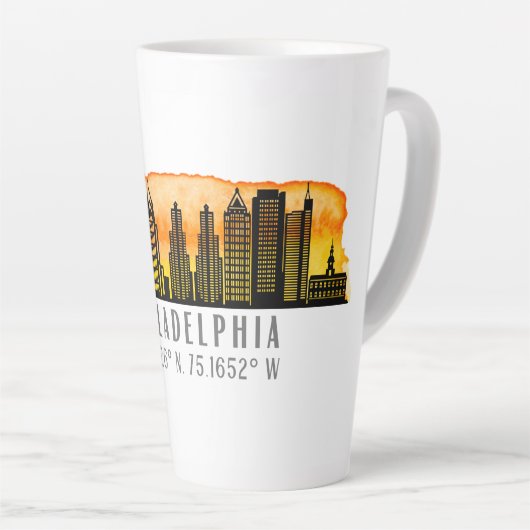 Philadelphia Sunset Skyline Map Coordinates Latte Mok (Rechterhoek)