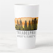 Philadelphia Sunset Skyline Map Coordinates Latte Mok (Voorkant)