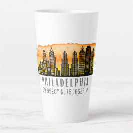 Philadelphia Sunset Skyline Map Coordinates Latte Mok