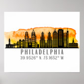 Philadelphia Sunset Skyline Map Coordinates Poster (Voorkant)