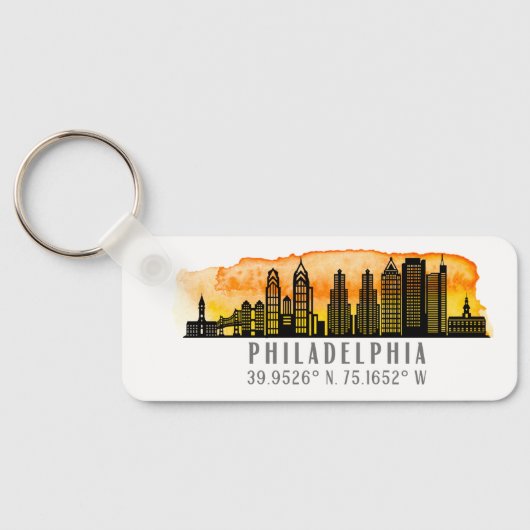 Philadelphia Sunset Skyline Map Coordinates Sleutelhanger (Achterkant)