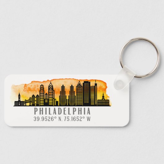 Philadelphia Sunset Skyline Map Coordinates Sleutelhanger (Voorkant)