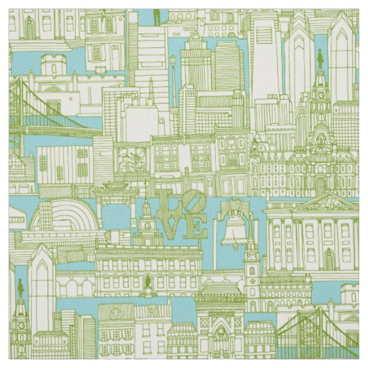 Philadelphia toile aqua olijf stof (Swatch)