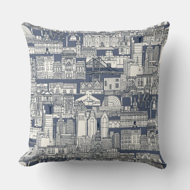 Philadelphia toile blauwe indigo kussen (Voorkant)
