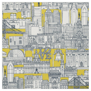 Philadelphia toile geel indigo stof