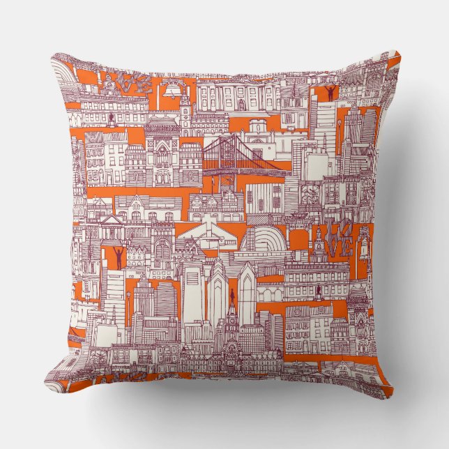Philadelphia toile hot orange claret kussen (Voorkant)