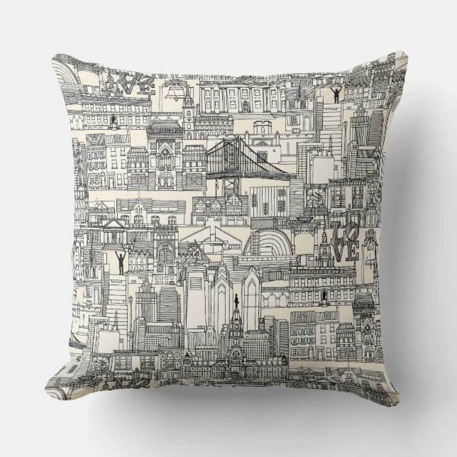 Philadelphia toile parel zwart kussen (Voorkant)