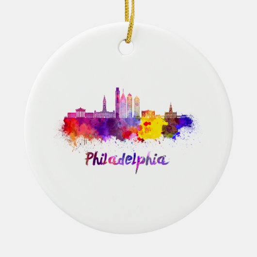 Philadelphia V2 skyline in waterverf Keramisch Ornament (Voorkant)