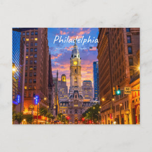 Philadelphia, VS - Stadhuis Schemer Stadssilhouet Briefkaart