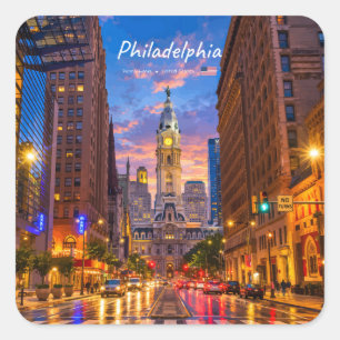 Philadelphia, VS - Stadhuis Twilight Silhouette Vierkante Sticker