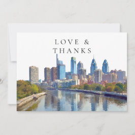 Philadelphia Watercolor Wedding Photo Bedankkaart