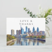 Philadelphia Watercolor Wedding Photo Bedankkaart (Staand voorkant)