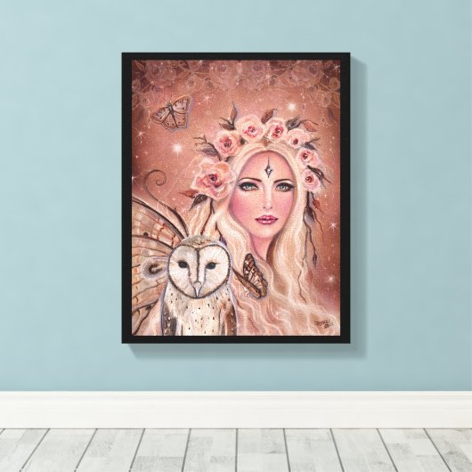 Philantha fee met uil van Renee Lavoie Canvas Afdruk (Insitu (Houten vloer))