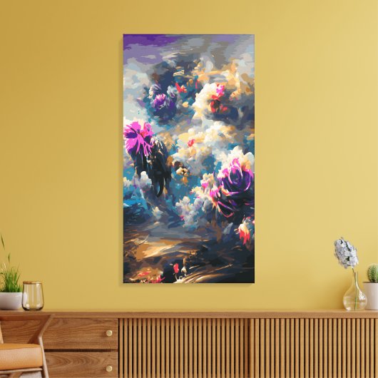 Philatelic surreal floral abstract landscape No. 2 Canvas Afdruk (Insitu (Woonkamer))
