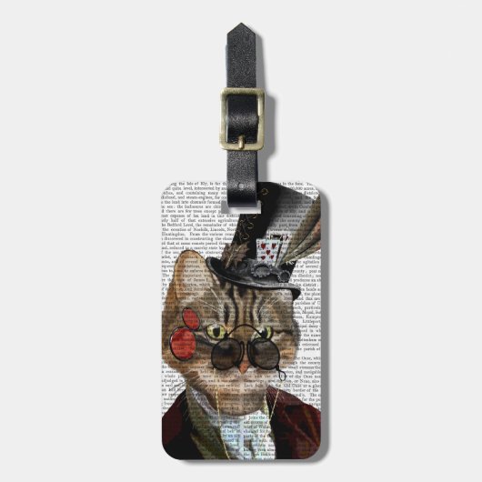 Phileas Feline Steampunk Cat & Top Hat 2 Bagagelabel (Voorkant verticaal)