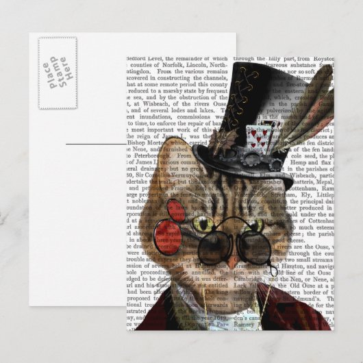 Phileas Feline Steampunk Cat & Top Hat 2 Briefkaart (Voorkant / Achterkant)