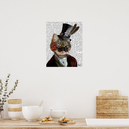 Phileas Feline Steampunk Cat & Top Hat Poster (Keuken)