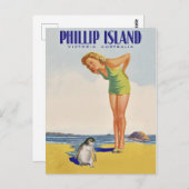 Philip Island, Australië, meisje met pinguïn Briefkaart (Voorkant / Achterkant)