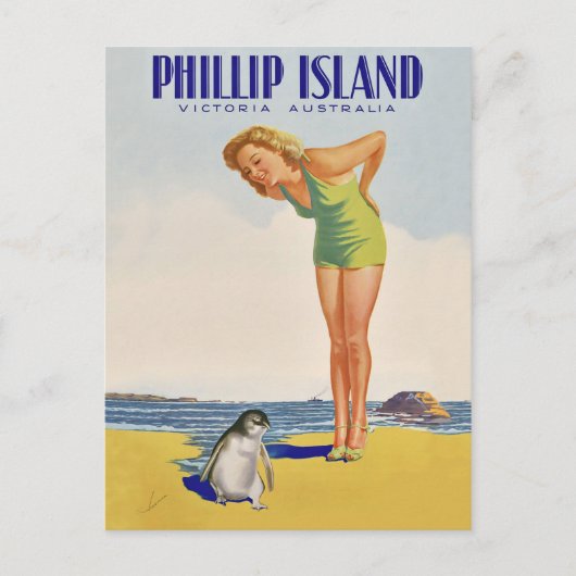 Philip Island, Australië, meisje met pinguïn Briefkaart (Voorkant)