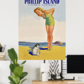 Philip Island, Australië, meisje met pinguïn Poster (Thuiskantoor)