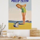 Philip Island, Australië, meisje met pinguïn Poster (Keuken)
